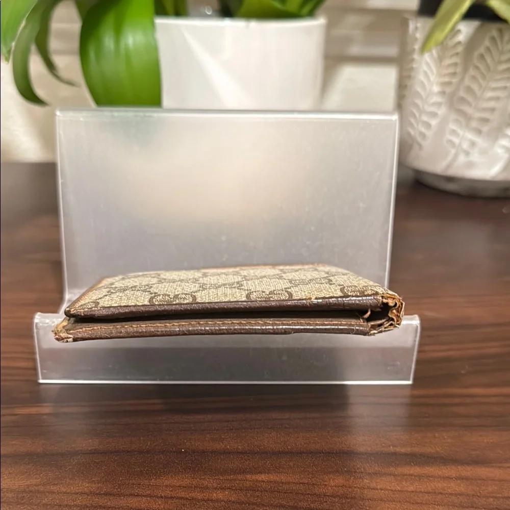 Gucci Monogram Bifold Wallet with Brown Leather Trim